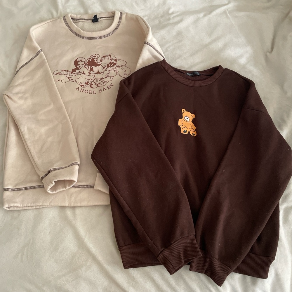 Brown and cream sweatshirts